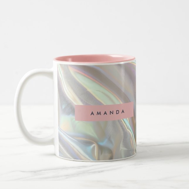Taza Bicolor Brillo de perla iridiscente suave personalizado (Izquierda)