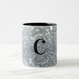 Taza Bicolor Brillo de plata blanca Bokeh Glam Moda Brillante