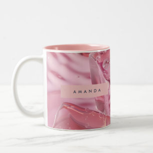 Taza Bicolor Brillo Rosado Hielo Personalizado con Destellos
