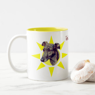 Taza Bicolor Brindle Greyhound Dog Face Personalizado