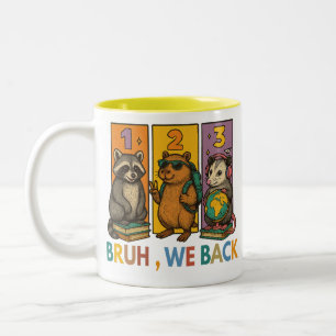 Taza Bicolor Bruh Volvemos Raccoon Capybara Zarigüeya Escuela