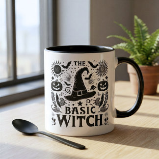 Taza Bicolor Bruja Básica de Halloween Monocromo Moderno