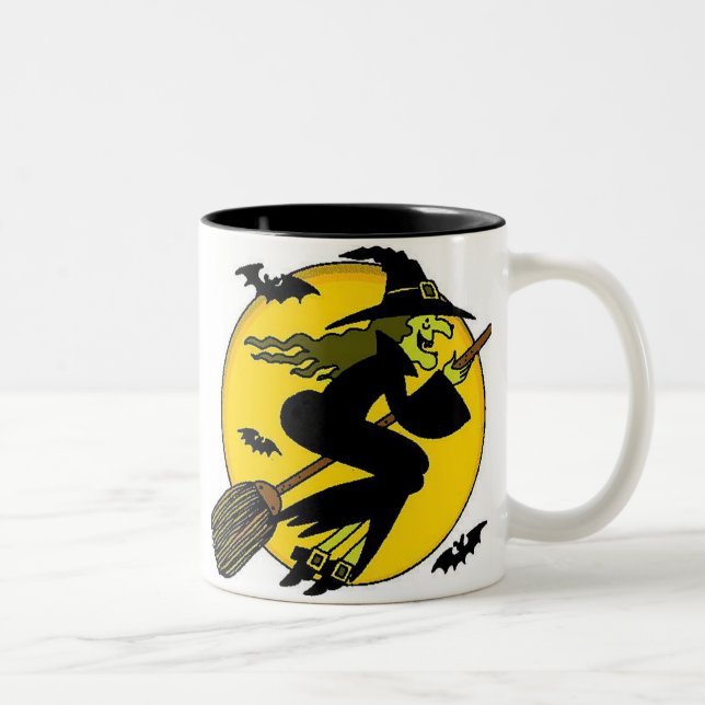 Taza Bicolor Bruja De Halloween En Broomstick (Derecha)