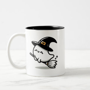 Taza Bicolor Bruja Fantasma Adorable con Calabaza y Escoba   Do