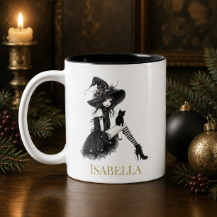 Taza Bicolor Bruja Gótica Personalizada – Bruja con Nombre Pers