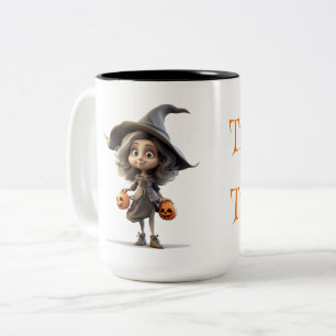 Taza Bicolor Bruja Linda de Ojos Grandes con Calabazas   Truco 
