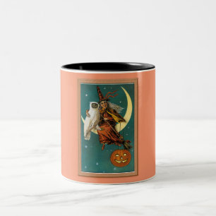 Taza Bicolor Bruja y búho nostálgico feliz Halloween
