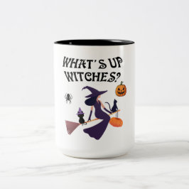 Taza Bicolor Brujas divertidas qué pasa Halloween Bruja y gato