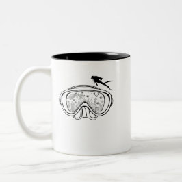 Taza Bicolor Buceo Scuba bogavante diseño de vida marina en neg
