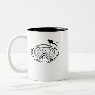 Taza Bicolor Buceo Scuba bogavante diseño de vida marina en neg