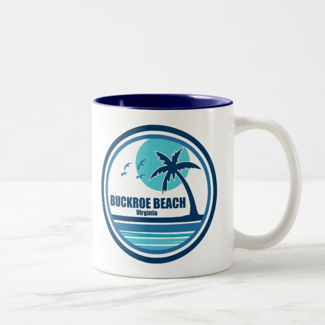 Taza Bicolor Buckroe Beach Virginia Palm Tree Birds (Derecha)