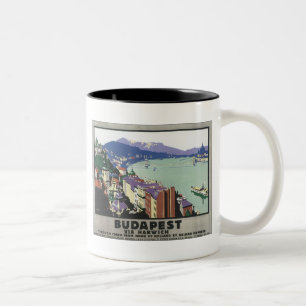 Taza Bicolor Budapest Via Harwich Vintage Travel Poster