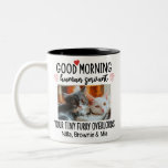 Taza Bicolor Buen día gato Personalizado Funny Cat<br><div class="desc">Esta taza de gato divertida que incluye una foto personalizada de su querido gato mascota junto con su nombre crea una idea de regalo única y reconfortante. No solo muestra tu creatividad y amor por tu amigo, sino que también añade un toque de humor y alegría a tu rutina diaria...</div>