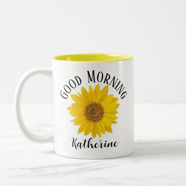 Taza Bicolor Buen Día Nombre Personalizado De Girasol (Izquierda)