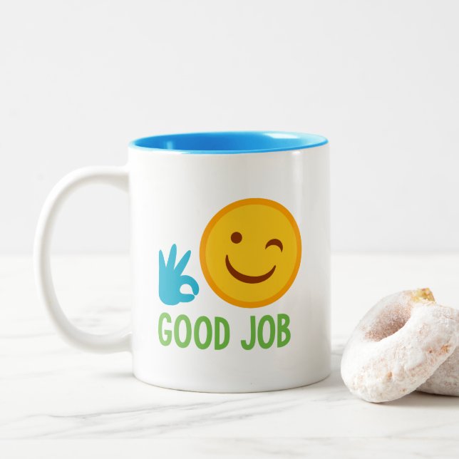 Taza Bicolor Buen trabajo de la emoji (Con donut)
