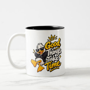 Taza Bicolor Buenas Cosas Toman Tiempo Camiseta Divertida Pato 