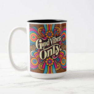Taza Bicolor Buenas vibraciones sólo retro psicodélico