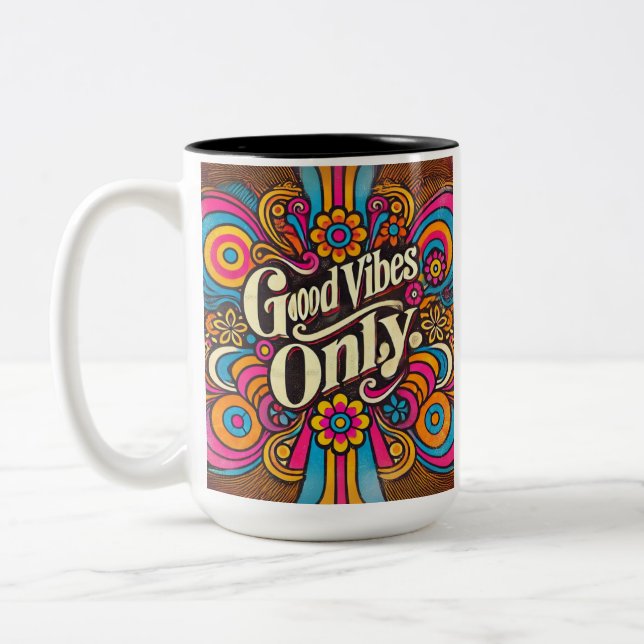 Taza Bicolor Buenas vibraciones sólo retro psicodélico (Izquierda)