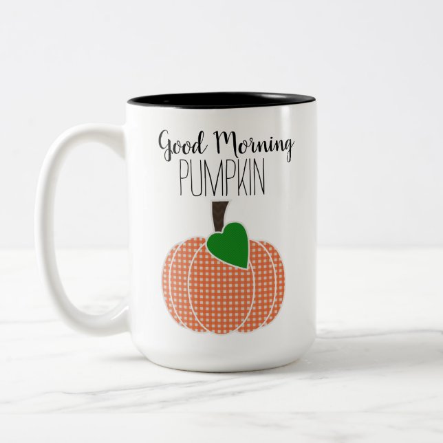 Taza Bicolor Buenos días Naranja de calabaza Gingham Plaid (Izquierda)
