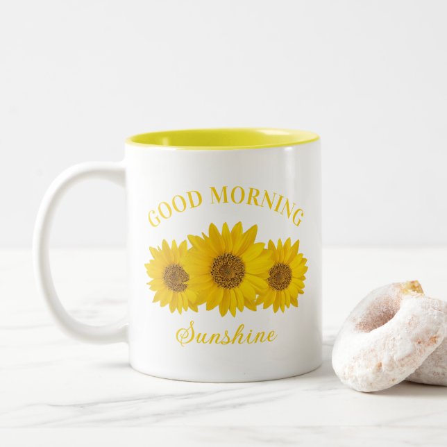 Taza Bicolor Buenos días Sunshine Sunflower Coffee Mug (Con donut)