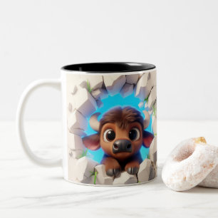Taza Bicolor Búfalo Bebé Tridimensional Cacao Caliente Café Ani