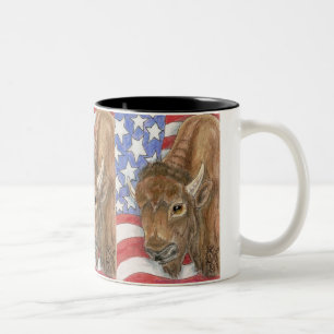 Taza Bicolor Búfalo patriótico y bandera americana