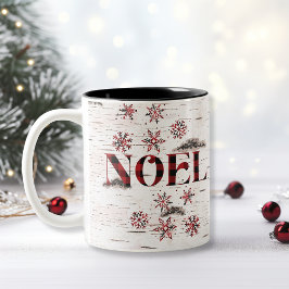 Taza Bicolor Búfalo Rojo Rústico Tocado Copos de Nieve Aves Bla