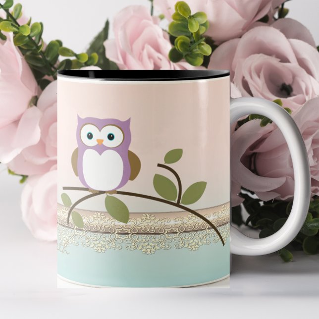 Taza Bicolor Búho adorable femenino personalizado (Subido por el creador)