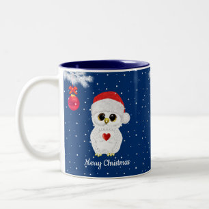 Taza Bicolor Búho blanco de Navidad sobre azul