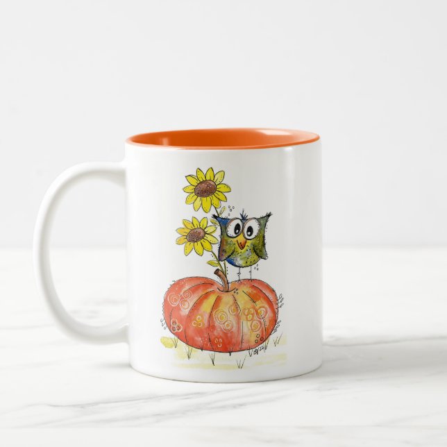 Taza Bicolor Búho caprichoso y chiflado sobre calabaza (Izquierda)