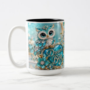 Taza Bicolor Búho de Cristal Turquesa Sueña Grande Diseño de Lu