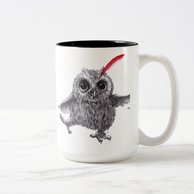 Taza Bicolor búho feliz con plumas rojas (Derecha)