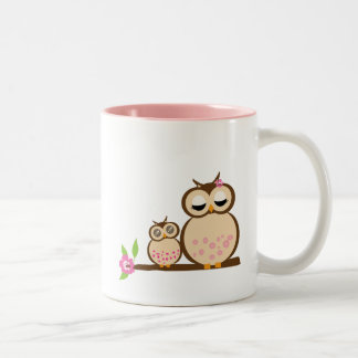 Taza Bicolor Búho lindo de la mamá y del bebé