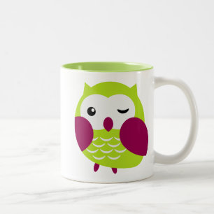 Taza Bicolor Búho lindo de la verde lima