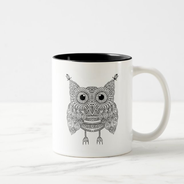 Taza Bicolor Búho lindo del Doodle (Derecha)