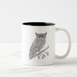 Taza Bicolor Búho mágico inspirado que se sienta en rama