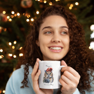 Taza Bicolor Búho navidad, personalizable