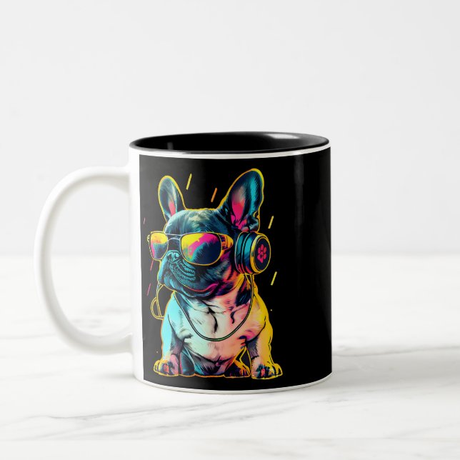 Taza Bicolor Bulldog francés con auriculares y Sungl (Izquierda)