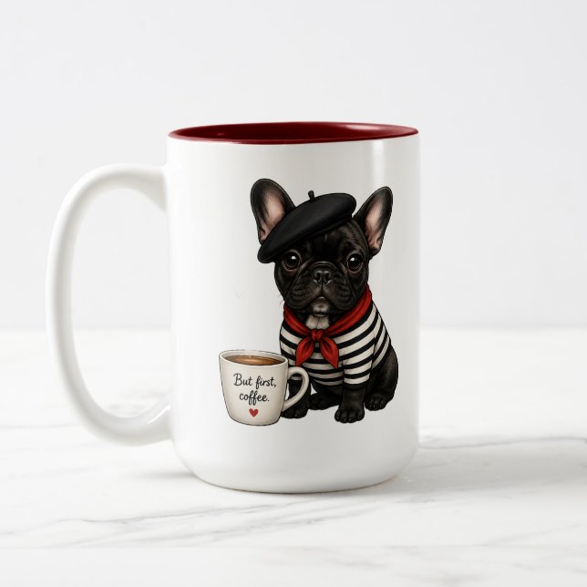 Taza Bicolor Bulldog Francés con café (Izquierda)