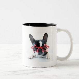 Taza Bicolor Bulldog francés con los vidrios rojos de la