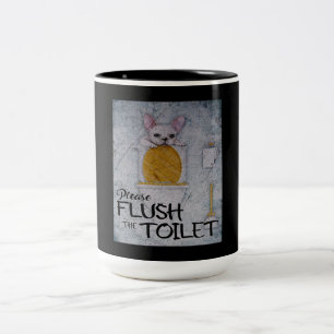 Taza Bicolor Bulldog Francés Gracioso En El Baño   Regalos de P