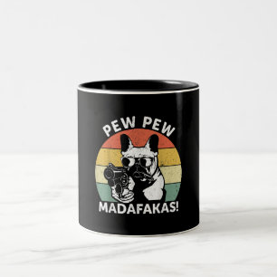 Taza Bicolor Bulldog francés Pew Pew Madafakas Crazy Pew