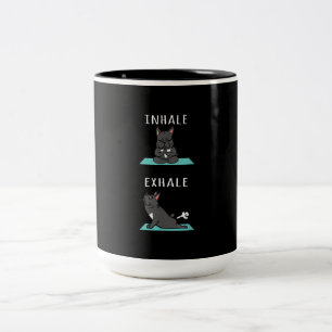 Taza Bicolor Bulldog francés Yoga Inhale Exhale Gracioso Regalo