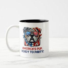 Taza Bicolor Bulldog Inglés 4 De Julio Merica Gafas De Sol Esta