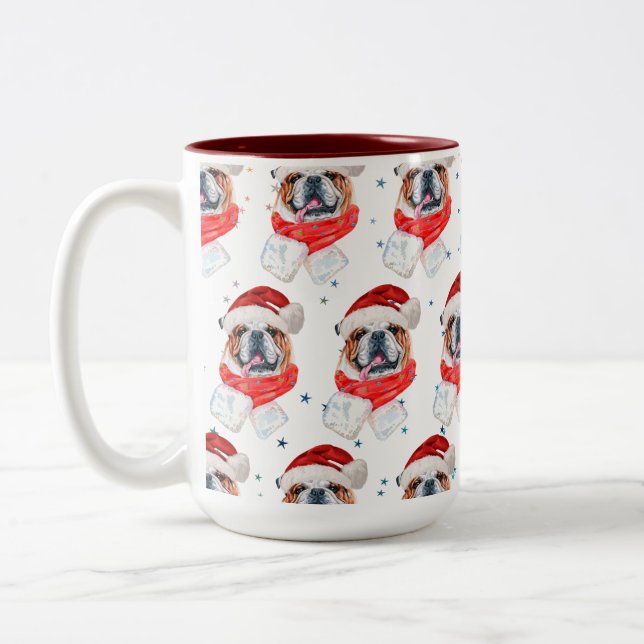 Taza Bicolor Bulldog Inglés Navidad (Izquierda)