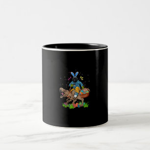 Taza Bicolor Bunny Newfoundland Dog Riding Dinosaur Easter