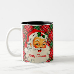 Taza Bicolor Buon Natale Vintage Santa Plaid Mug