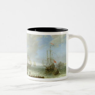 Taza Bicolor Buques de guerra holandeses en un estuario