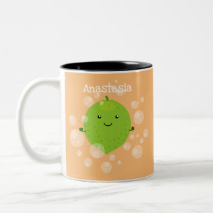 Taza Bicolor Burbujas de cal verde suave ilustracion personaliz