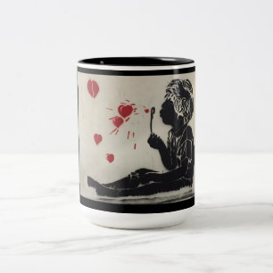 Taza Bicolor Burbujas del corazón del muchacho que soplan